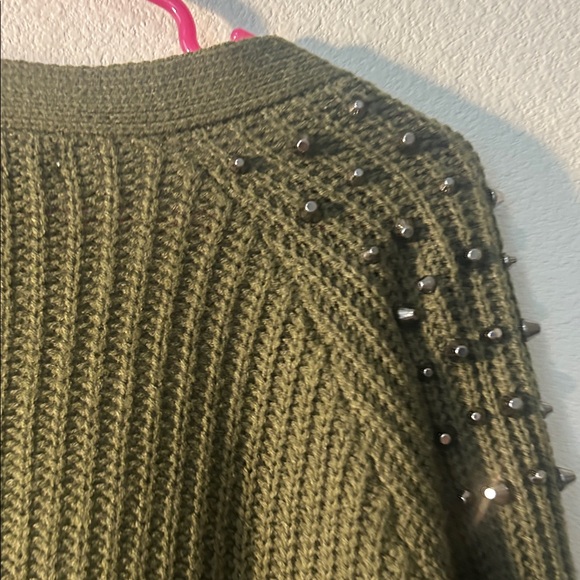 Love  by Design Olive green Knit Cardigan with Studded Shoulders Size  M - Picture 8 of 9